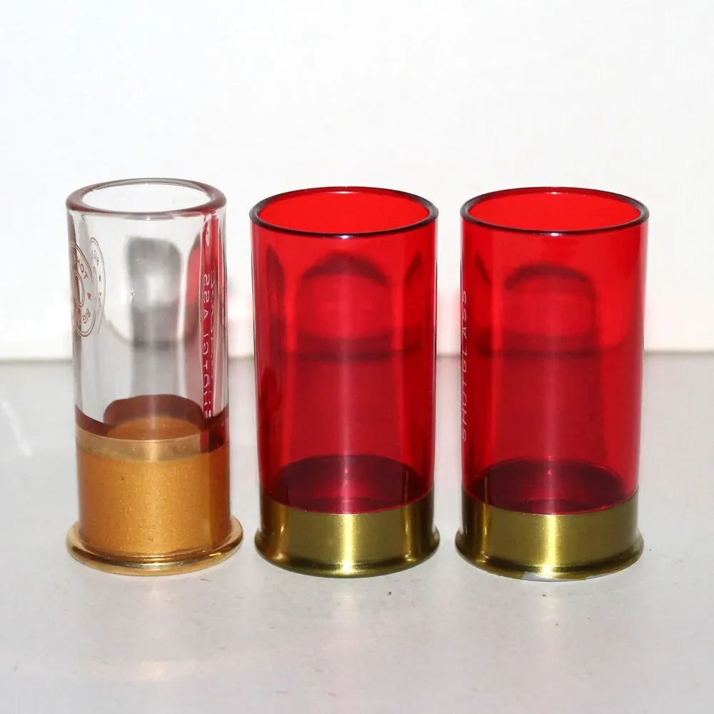 Lot 3 Shot Glass red clear shotgun shell 12 gauge glass plastic ammo bar drink